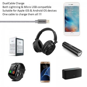 DualCable Câble de recharge Lightning Micro USB pour iPhone, iPod, iPad et  smartphones ou tablettes Android, Windows, BlackBerry OS